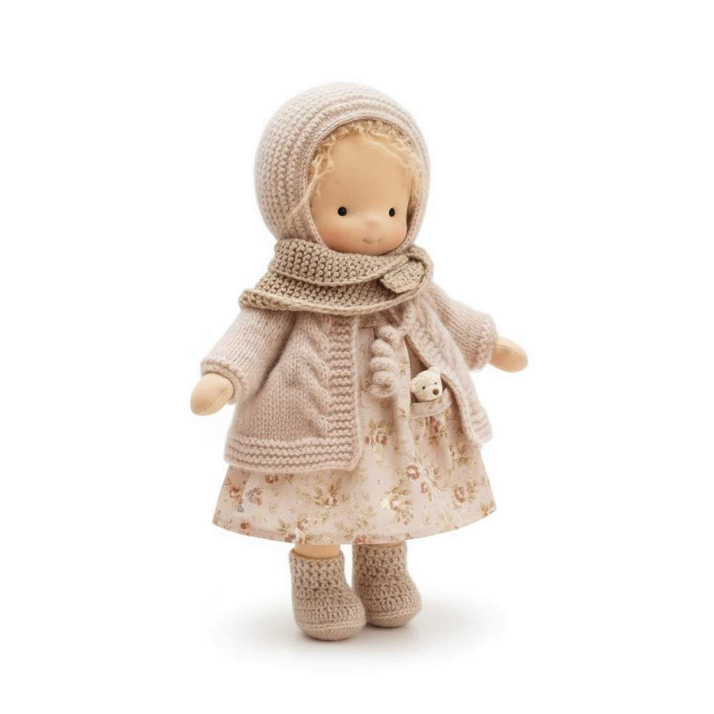 Ręcznie robiona lalka waldorfska „Poppi” | 35 cm | bawełna organiczna i tkaniny hipoalergiczne | zabawka edukacyjna | st