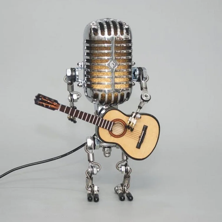 Retro Metalowa Lampa Robot z Mikrofonem - Idealny Prezent dla Muzyka