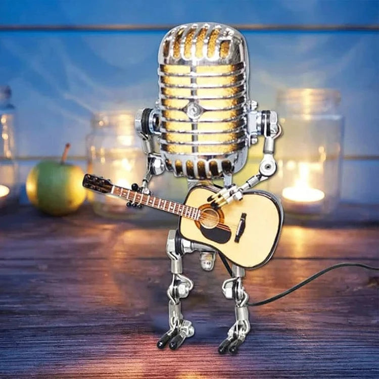 Retro Metalowa Lampa Robot z Mikrofonem - Idealny Prezent dla Muzyka
