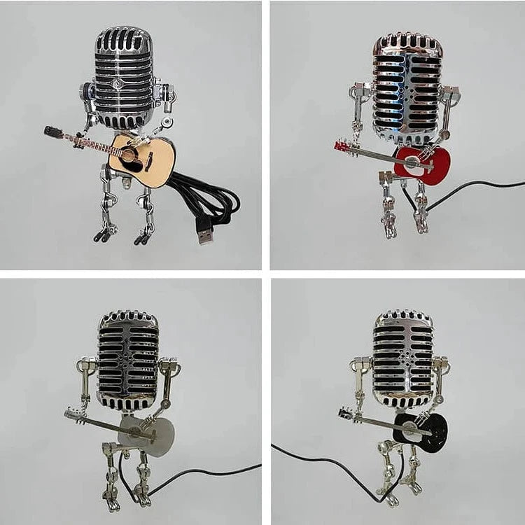 Retro Metalowa Lampa Robot z Mikrofonem - Idealny Prezent dla Muzyka