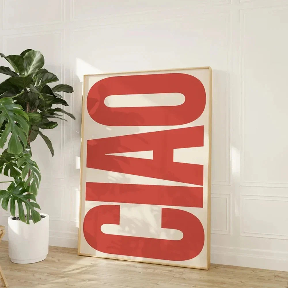 Stylowy obraz na ścianę Ciao typografia dekor