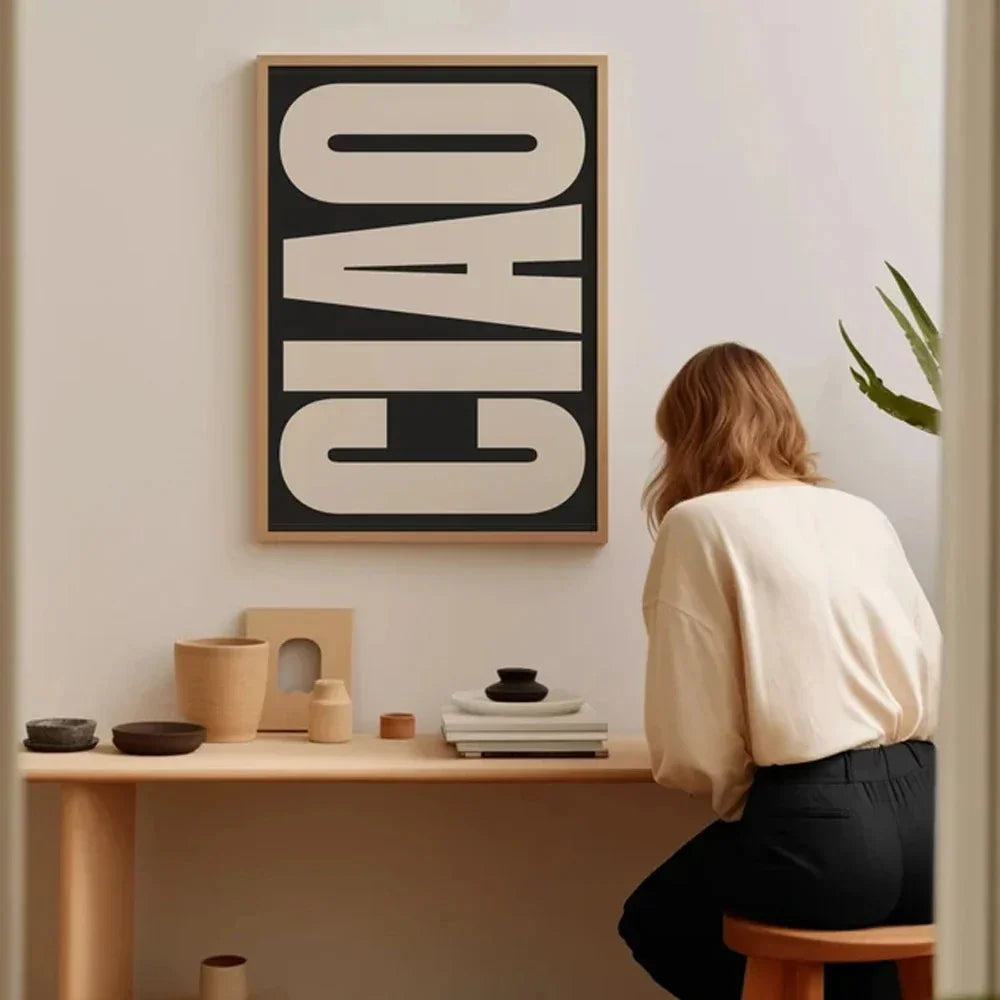 Stylowy obraz na ścianę Ciao typografia dekor