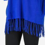 Sweter damski Mudflower z golfem i frędzlami o luźnym kroju poncho