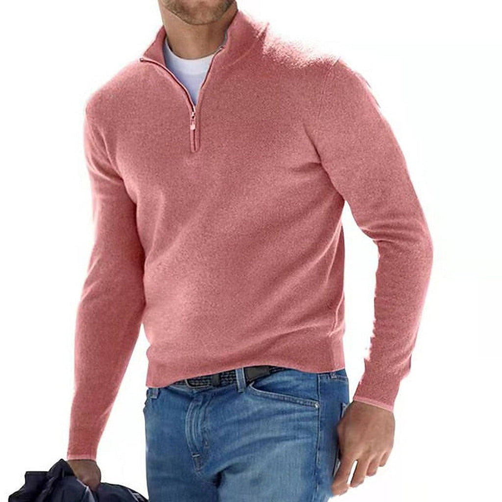 Sweter męski w serek z zamkiem, wełna merino