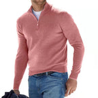 Sweter męski w serek z zamkiem, wełna merino