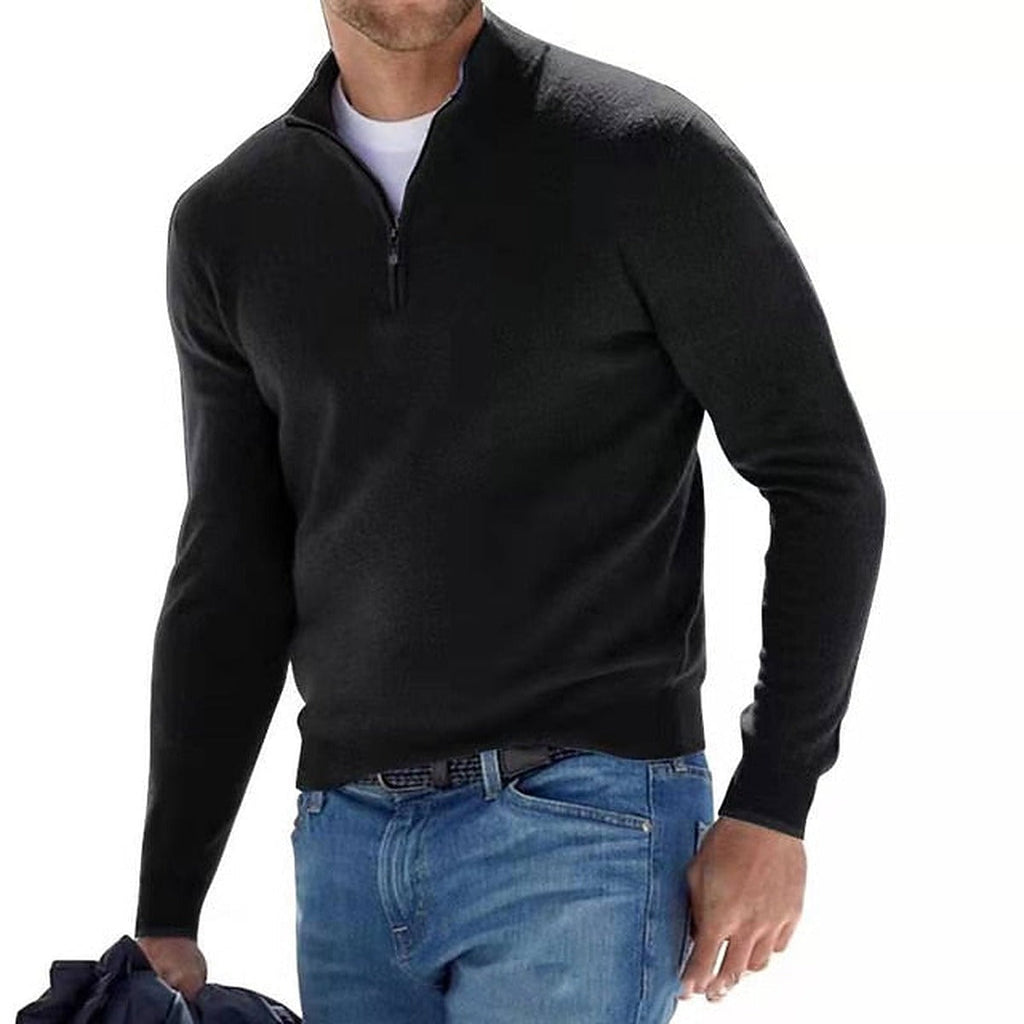 Sweter męski w serek z zamkiem, wełna merino