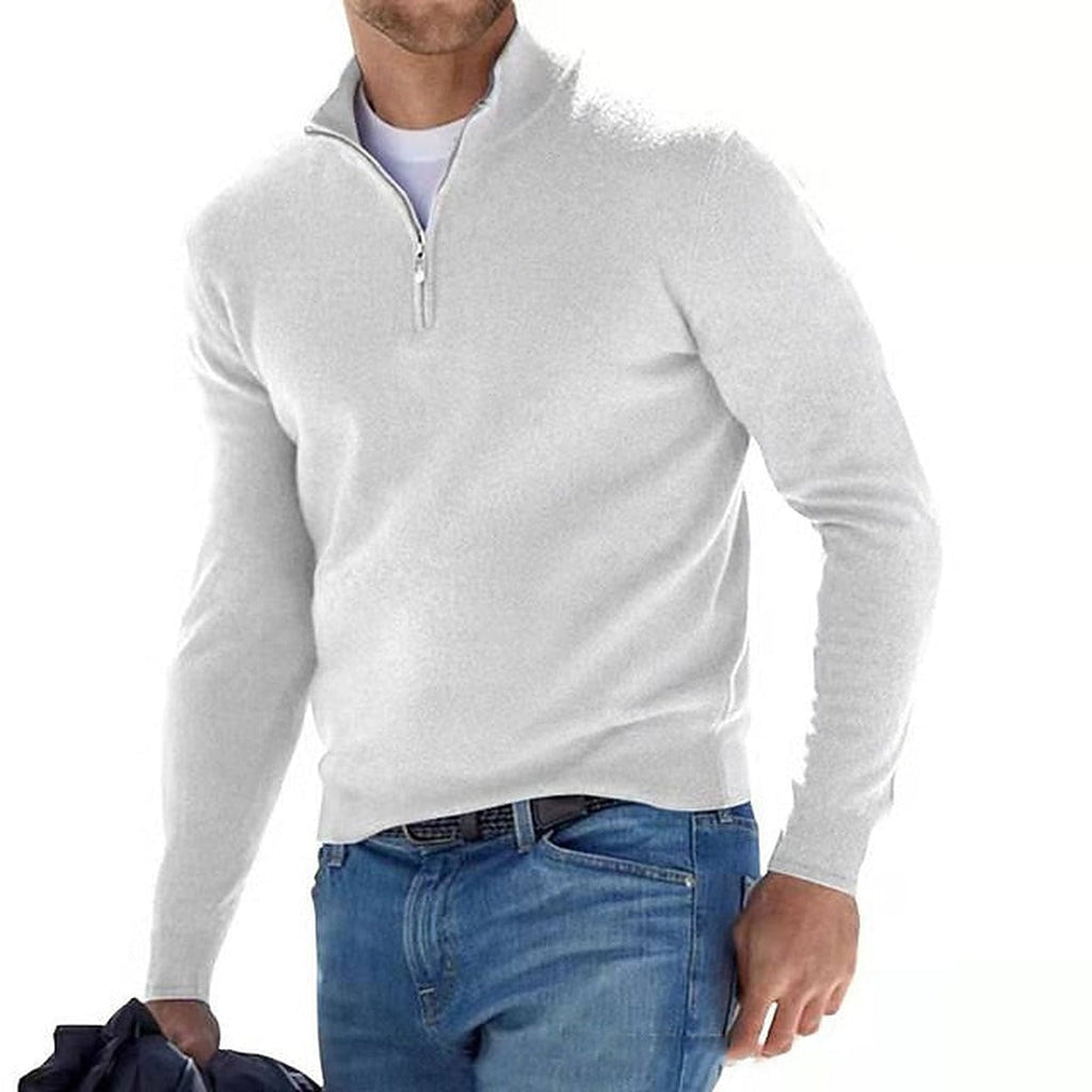 Sweter męski w serek z zamkiem, wełna merino