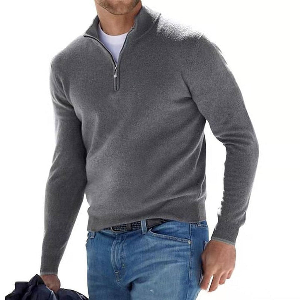 Sweter męski w serek z zamkiem, wełna merino