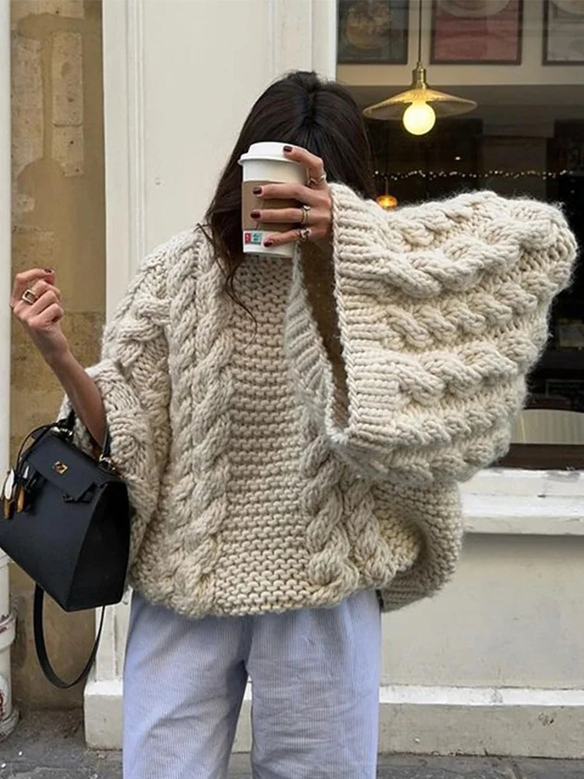 Sweter oversize gruby splot damski - miękka dzianina