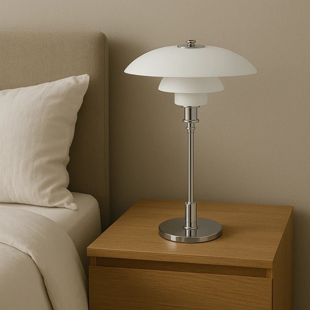 Nordycka szklana lampa stołowa z ciepłym światłem otoczenia