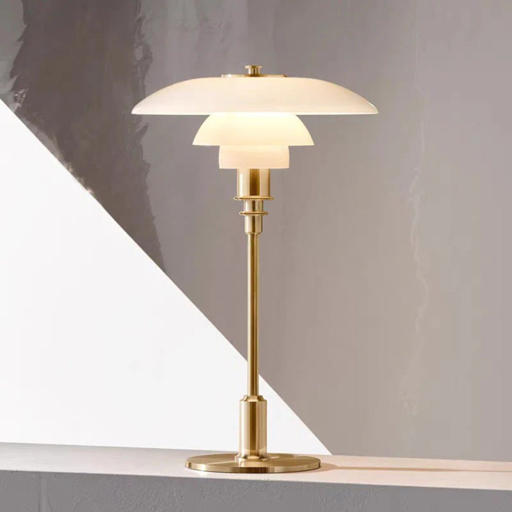 Nordycka szklana lampa stołowa z ciepłym światłem otoczenia