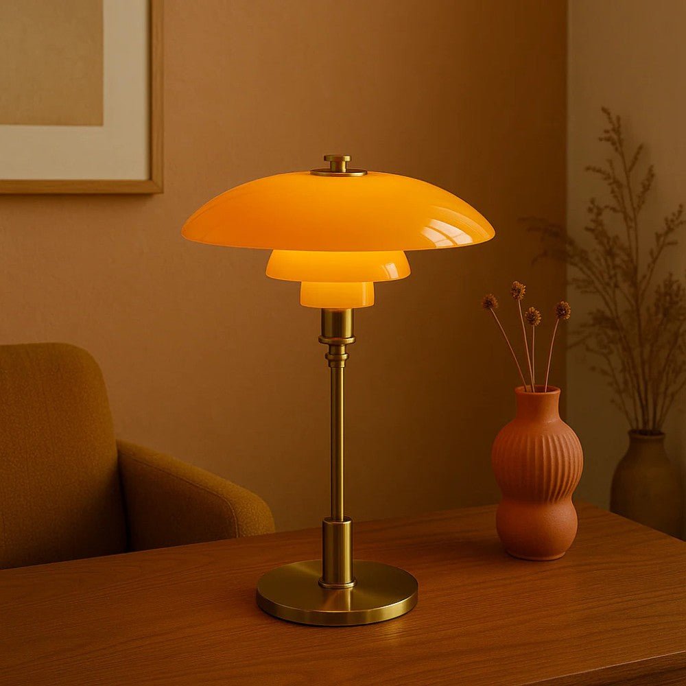 Nordycka szklana lampa stołowa z ciepłym światłem otoczenia