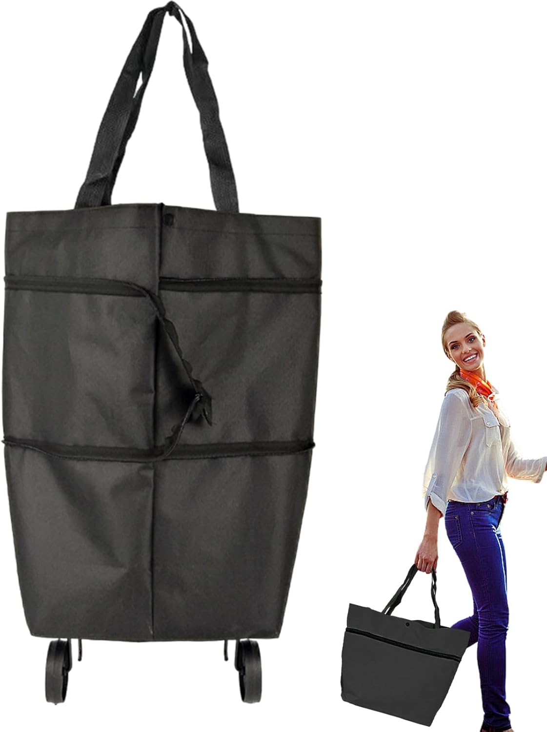 Uniseks Duża Składana Torba na Zakupy z Kółkami (1+1 GRATIS)