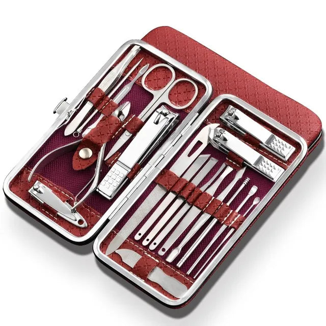 Uniseks Zestaw do Manicure i Pedicure z Etui Podróżnym 19w1