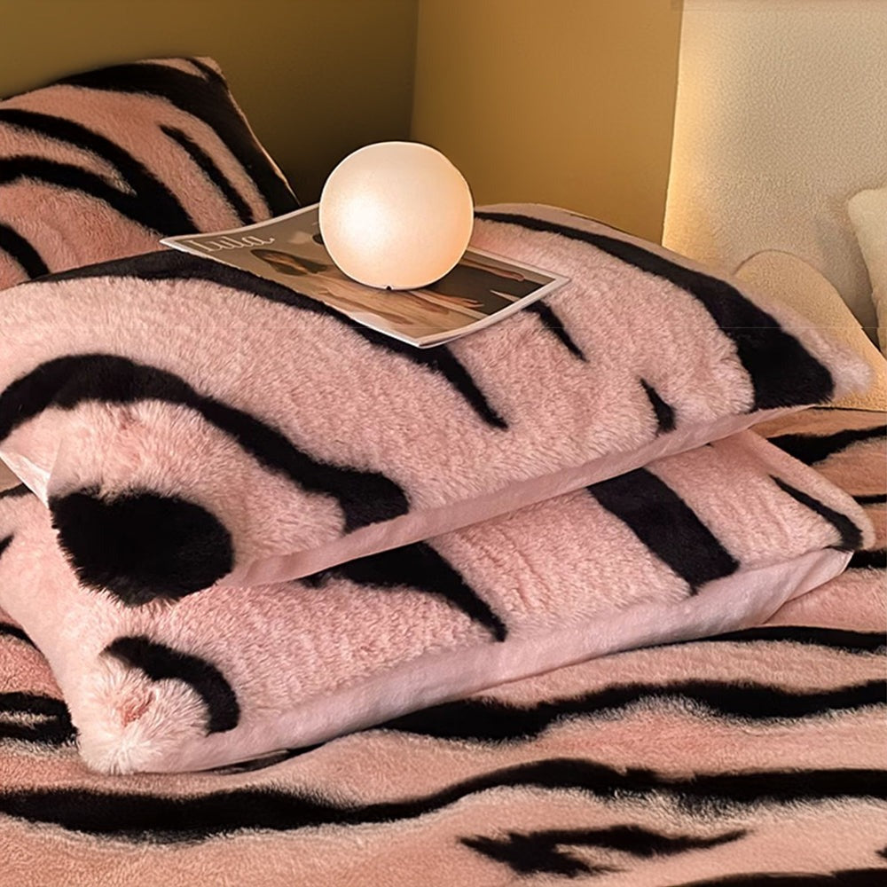 Unisex puchaty komplet pościeli z imitacji futra zebry