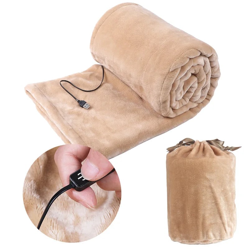 USB Heated Blanket with Soft Plush 3 Temperature Levels for Bed and Travel