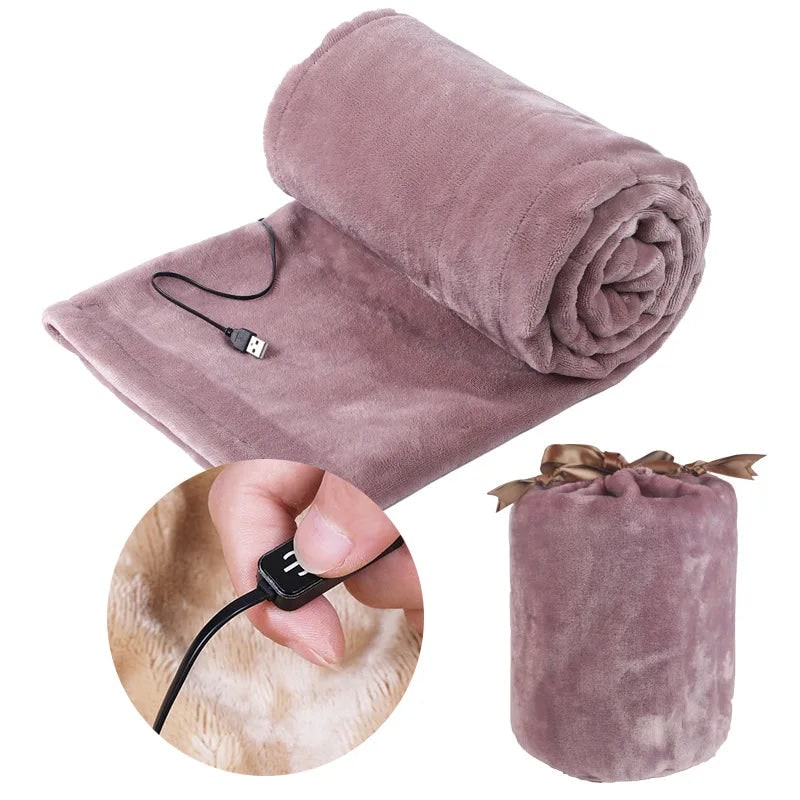 USB Heated Blanket with Soft Plush 3 Temperature Levels for Bed and Travel