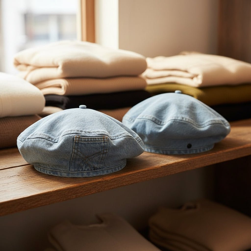 Damski vintage'owy beret dżinsowy w ponadczasowym stylu retro
