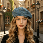 Damski vintage'owy beret dżinsowy w ponadczasowym stylu retro