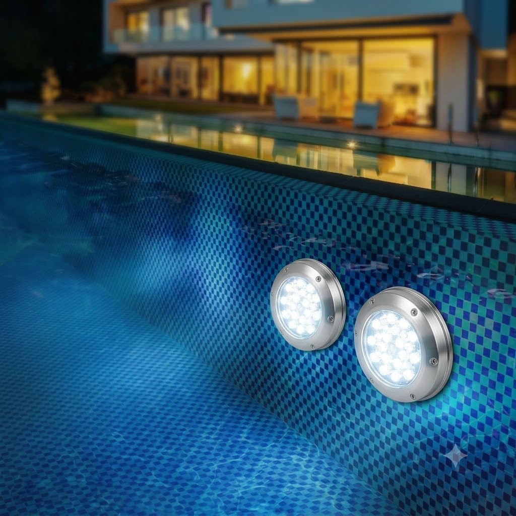 Wodoodporna lampa LED z pilotem 16 kolorów i przyssawkami do basenów