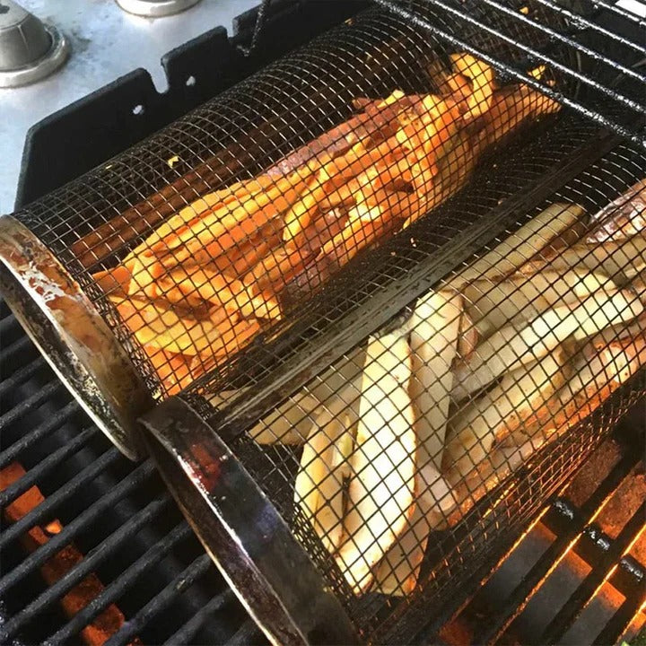Wytrzymały obrotowy koszyk grillowy ze stali nierdzewnej do grillowania na zewnątrz