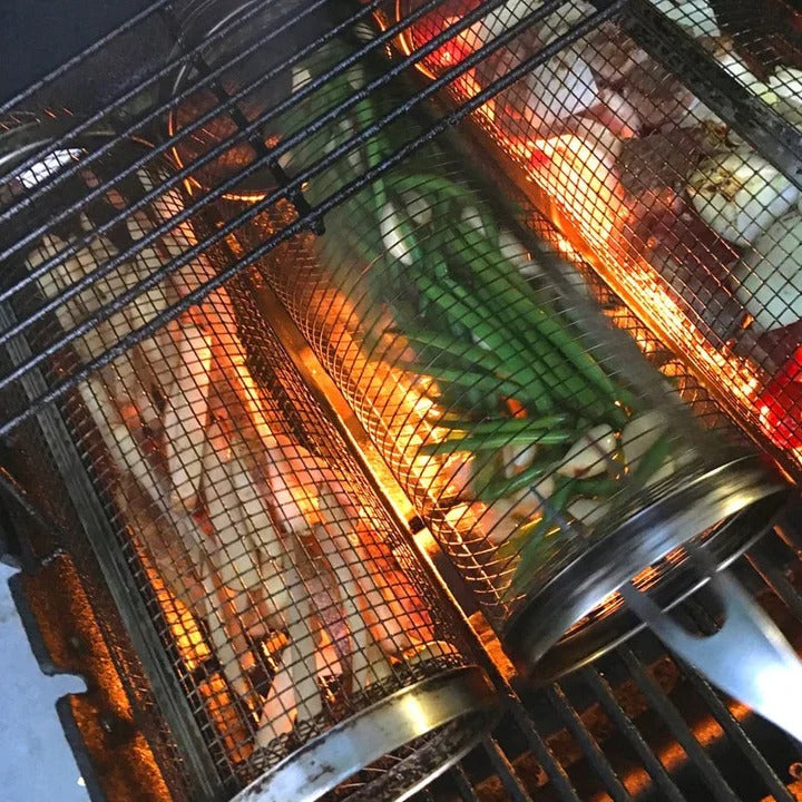 Wytrzymały obrotowy koszyk grillowy ze stali nierdzewnej do grillowania na zewnątrz