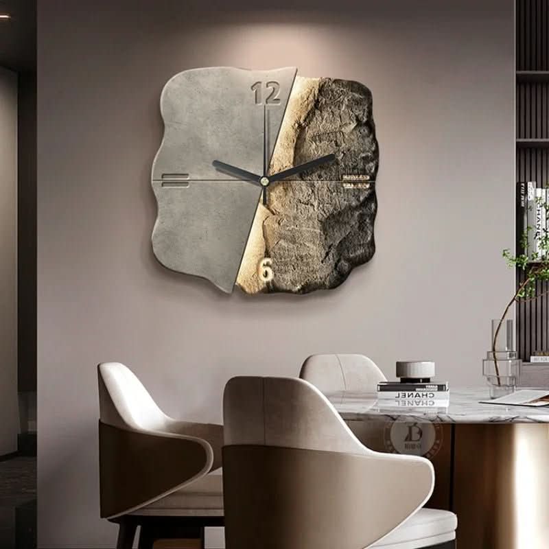 Zegar ścienny StoneAura 50 cm z teksturą piaskowca — cichy mechanizm kwarcowy