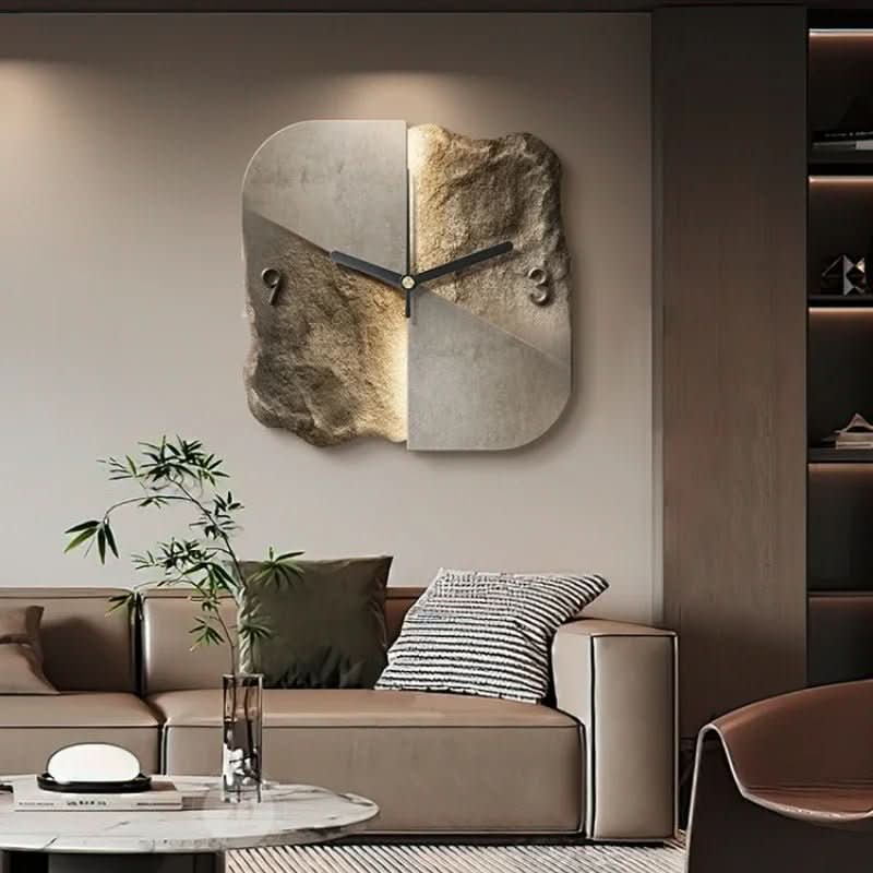 Zegar ścienny StoneAura 50 cm z teksturą piaskowca — cichy mechanizm kwarcowy