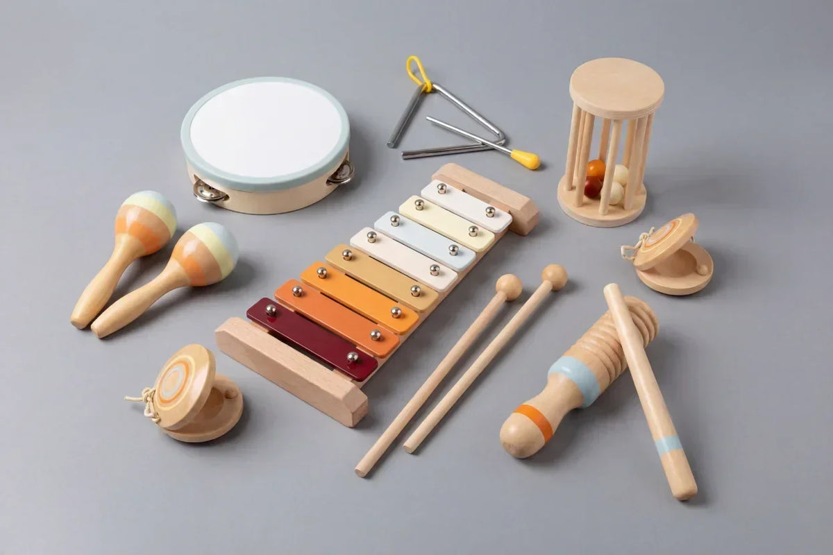 Premium zestaw 7 drewnianych instrumentów muzycznych dla dzieci