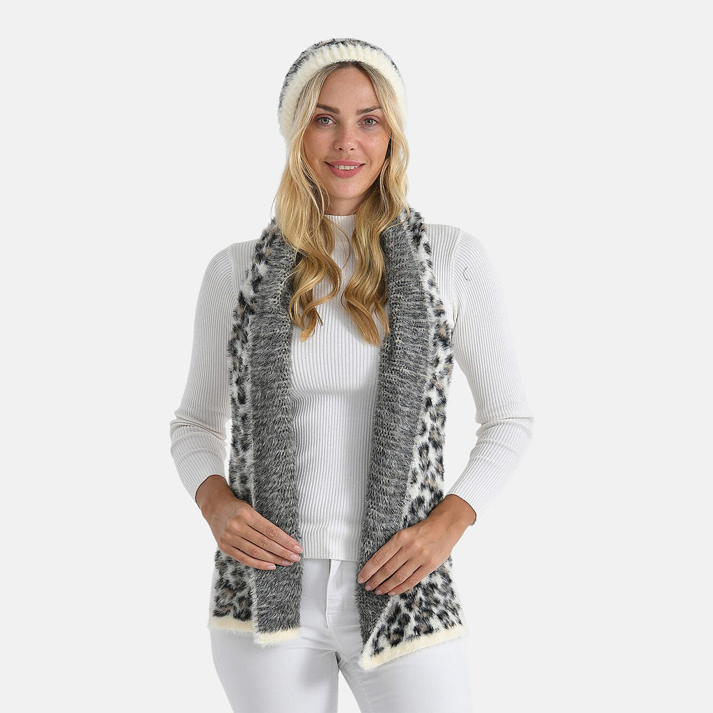 Zestaw damski Styled By: szalik i czapka w panterkę – 2-częściowe akcesoria zimowe