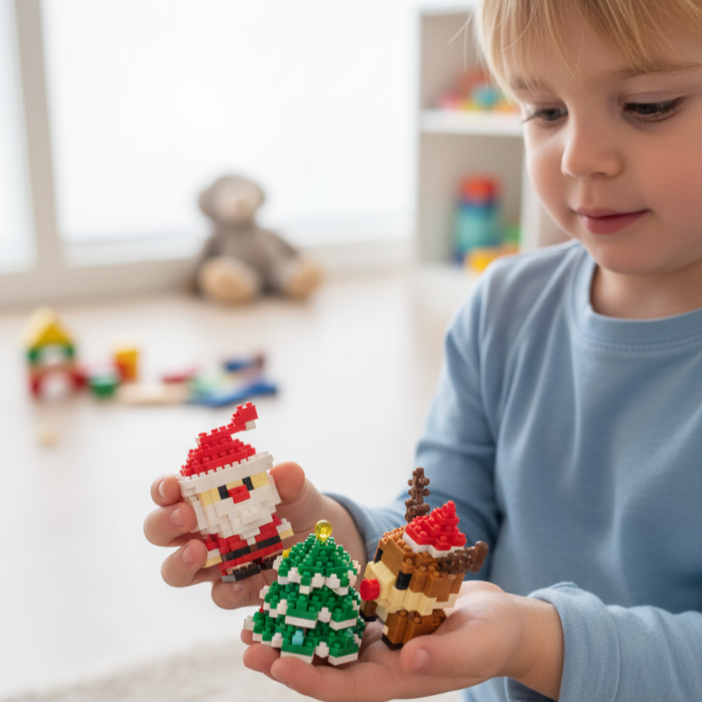 Zestaw kreatywnych zabawek konstrukcyjnych na święta - Mini klocki z postaciami Mikołaja i choinki