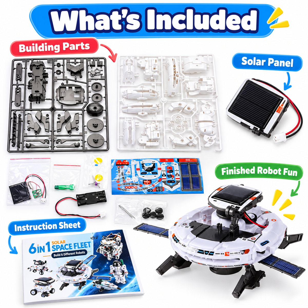 Zestaw solarnego robota dla dzieci – zabawka STEM 6 w 1 i 7 w 1