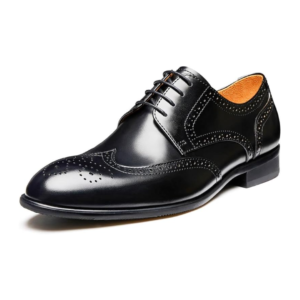 Męskie Skórzane Buty Oxford Wingtip Brogsy Czarne –Eleganckie Buty Wizytowe i Ślubne