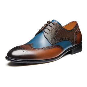 Męskie Skórzane Buty Oxford Wingtip Brogsy Brązowo-Niebieskie