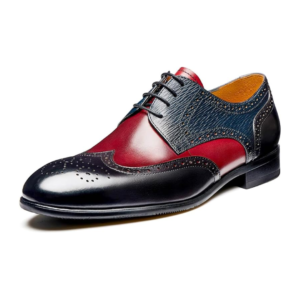 Męskie Skórzane Buty Oxford Wingtip Brogsy Czarno-Czerwone – Eleganckie Buty Wizytowe